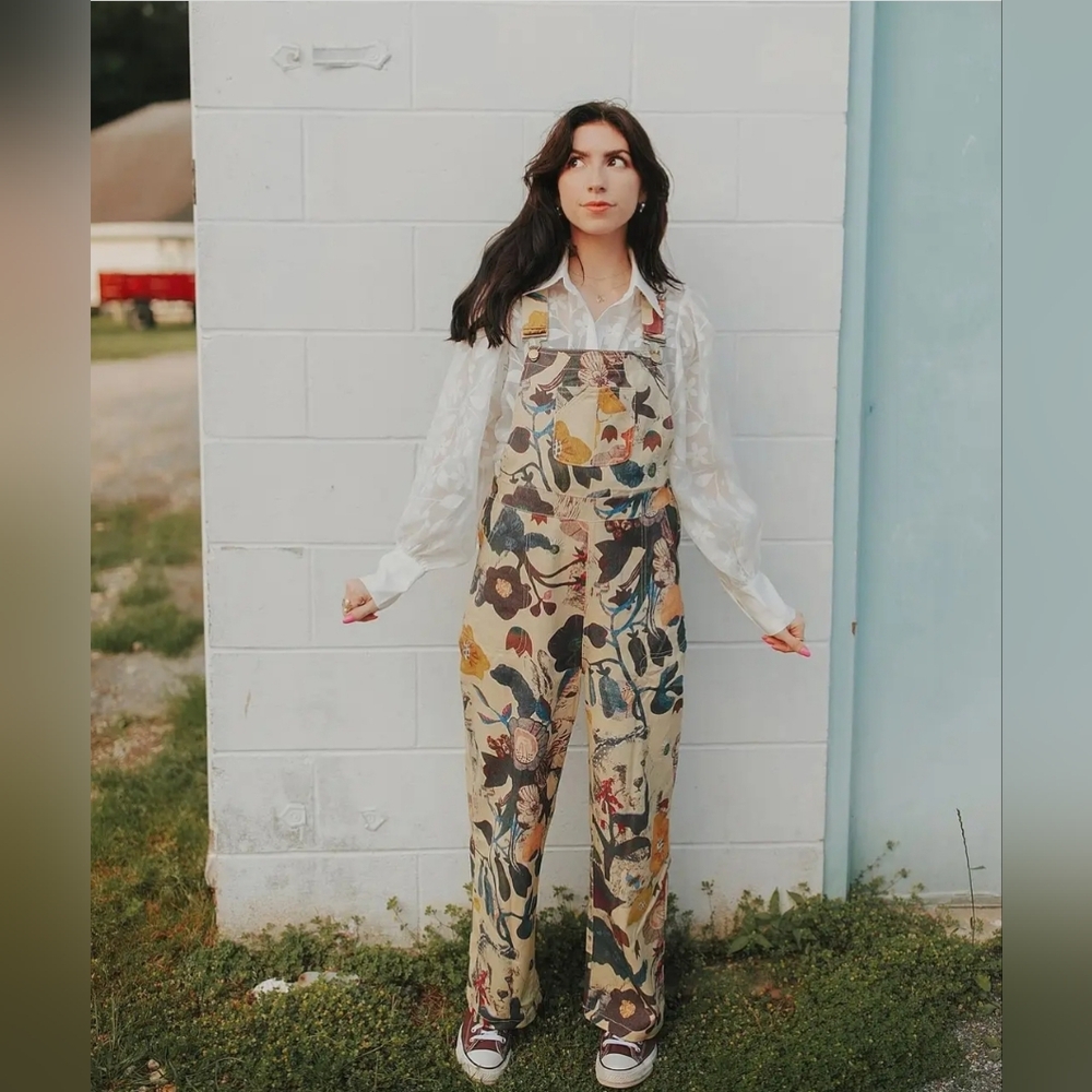 Gorgeous Floral Patterned Gardening Overalls (XL)